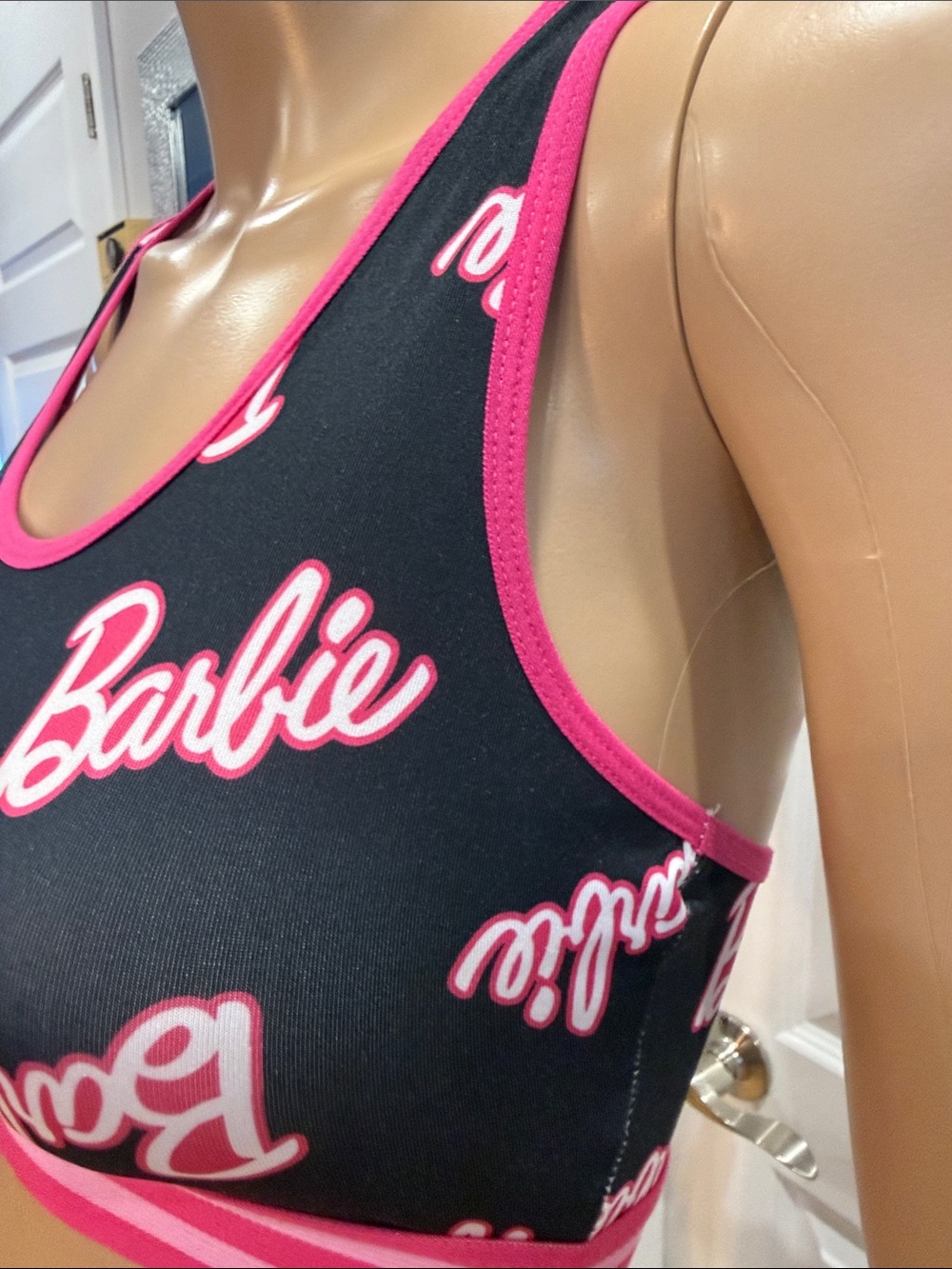 Barbie Black Sports Bra with Hot Pink Logo and Trim - Picture 6 of 14